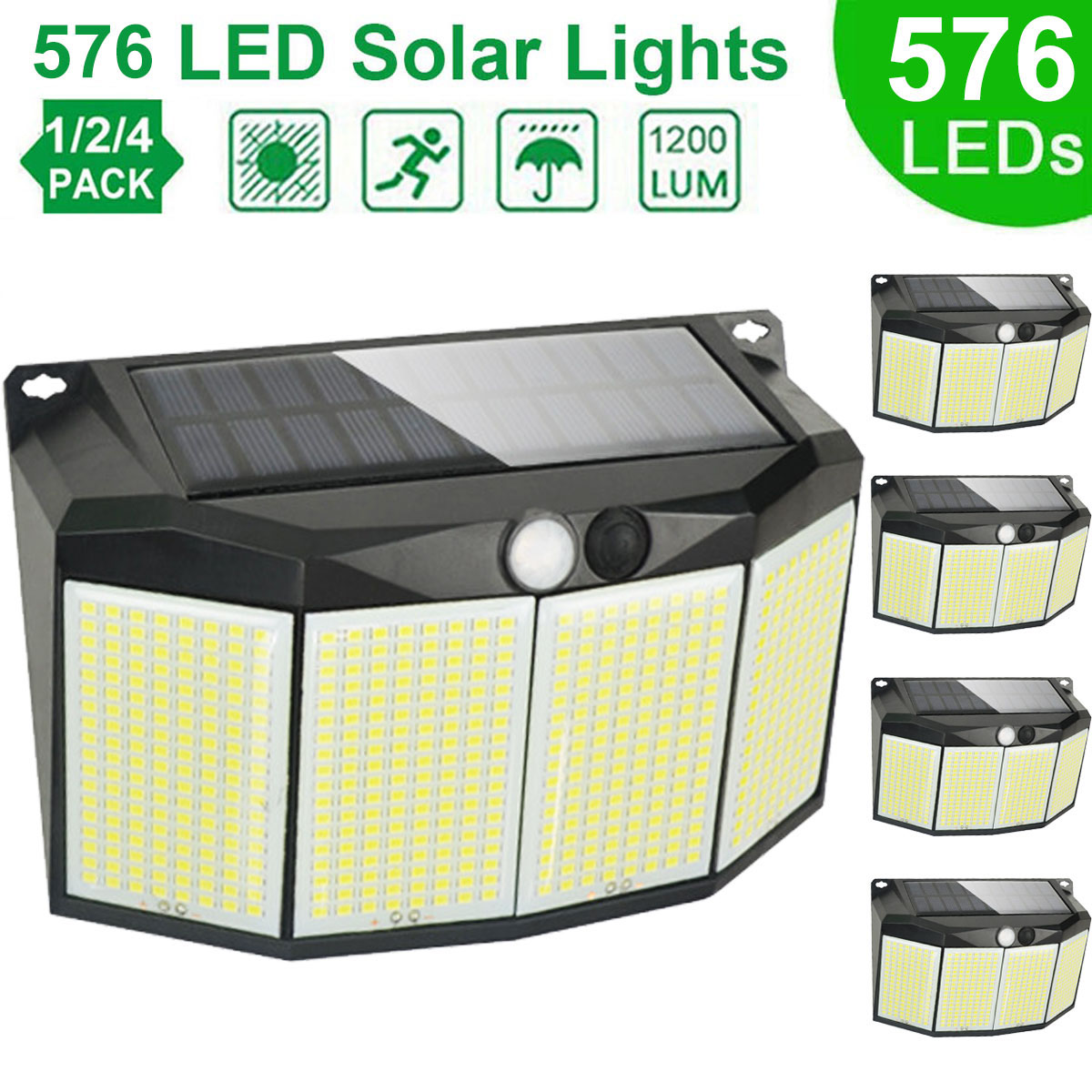 Smart Garden Solar Lights - モーションセンサー付き屋外ソーラーランプ,576 LEDライト,防水,3つの動作モード,ソーラーセキュリティランプ,庭のパティオの装飾