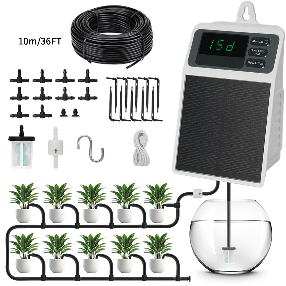 Smart Urban Garden - 改良型ソーラー点滴灌漑システム 自動散水装置 家庭菜園、バルコニー、温室、吊り下げ植物用
