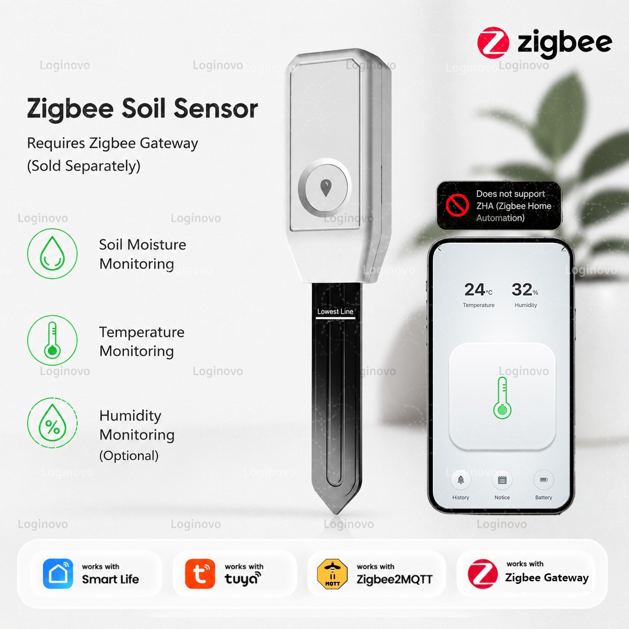 Smart Garden Home Assistant - Zigbee 土壌センサー温度湿度水分検出器植物ガーデンモニタースマートライフ TUYA ホームアシスタント 2MQTT ゲートウェイ