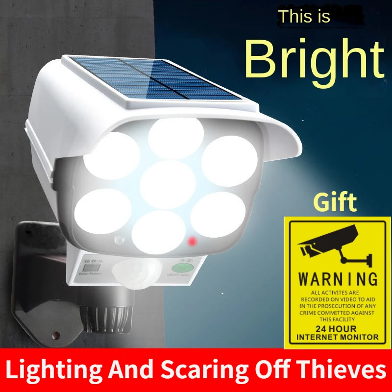 Smart Garden Solar Lights - 屋外ソーラーライトモーションセンサーセキュリティダミーカメラワイヤレスフラッドライトIP65防水77 LEDランプ3モード家庭菜園用