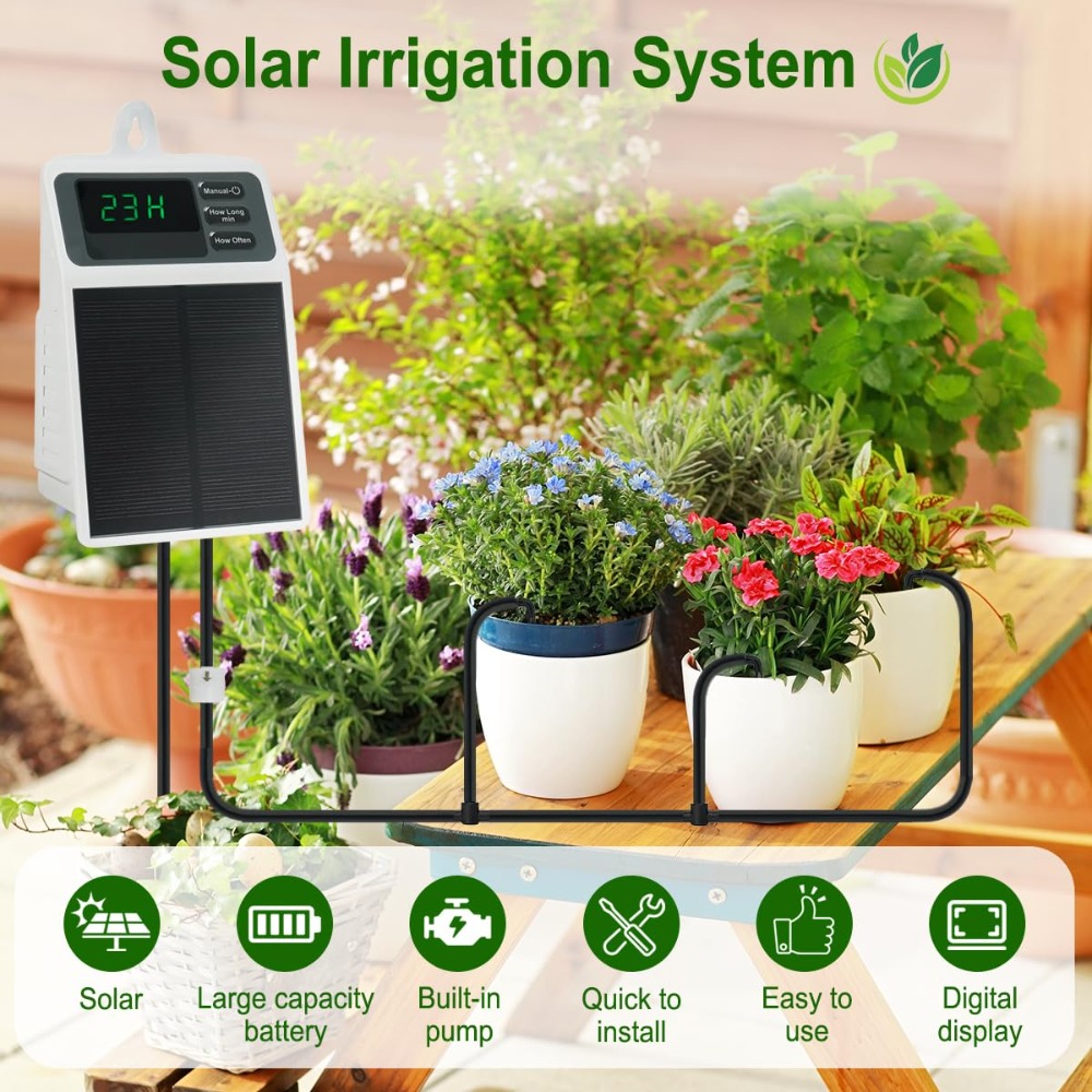 改良型ソーラー点滴灌漑システム 自動散水装置 家庭菜園、バル - Smart Urban Garden のレビューと価格