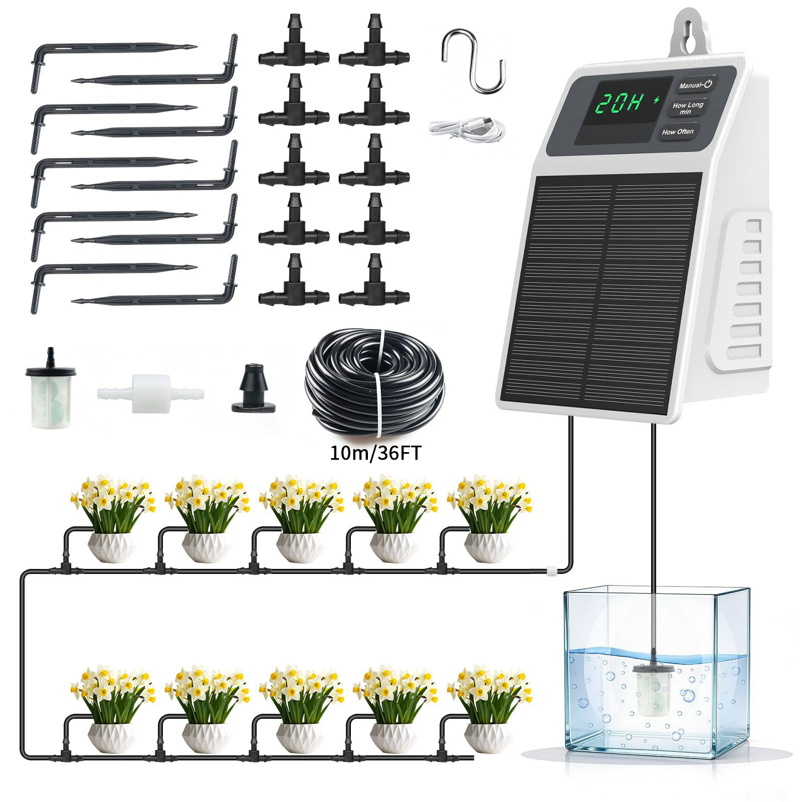 改良型ソーラー点滴灌漑システム 自動散水装置 家庭菜園、バル - Smart Urban Garden のレビューと価格
