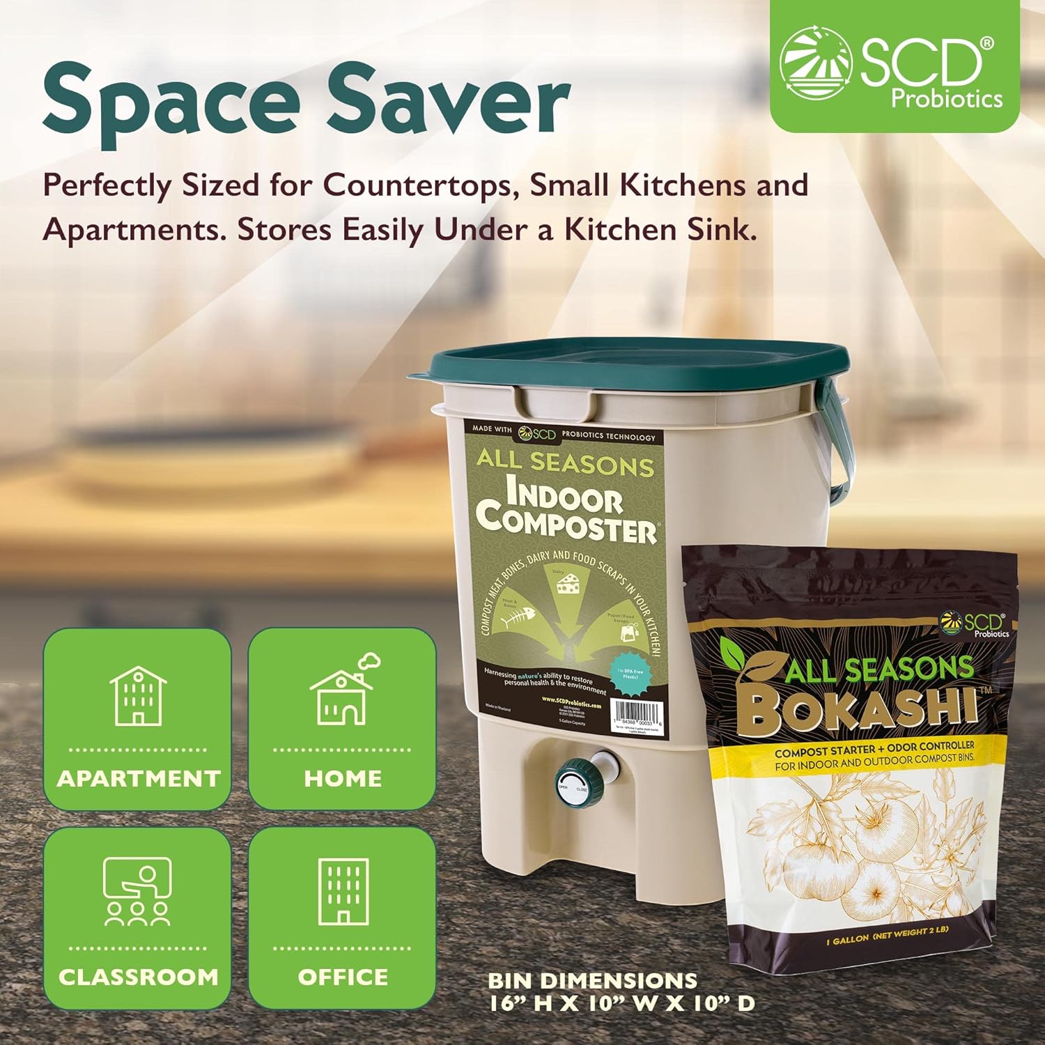キッチンカウンター用室内堆肥化器 - 5ガロン、タンカラー、 - Composting Kit Indoor のレビューと価格