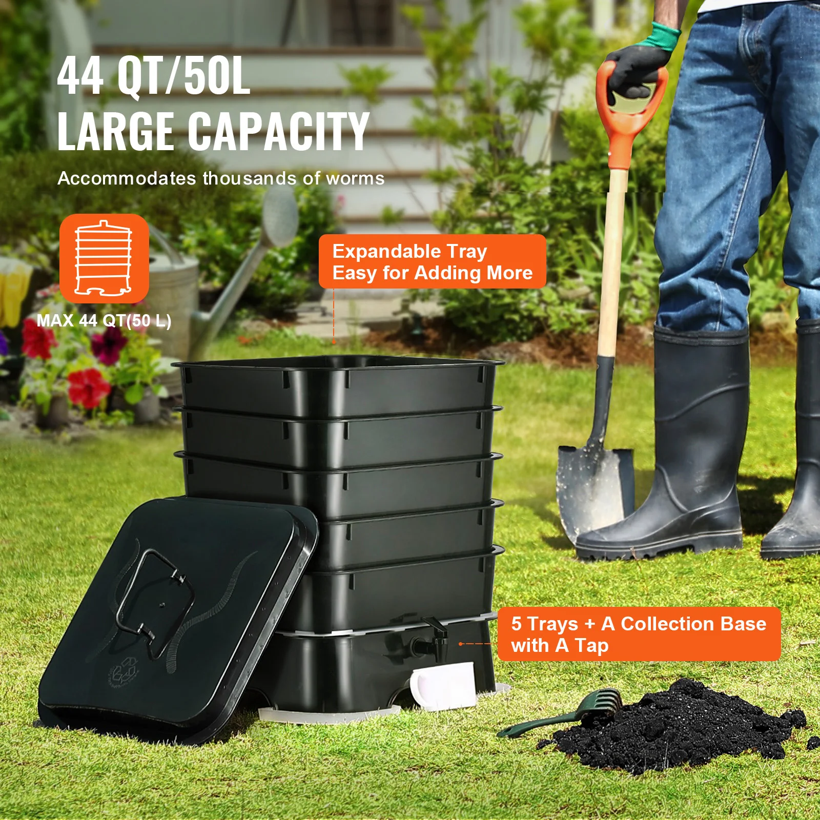 5段式ミミズ堆肥コンポストビン 屋内外兼用 サステナブルデザ - Composting Kit Indoor のレビューと価格
